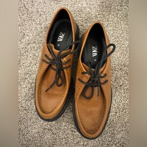 Zara Leather Platform Lace-Up Shoes